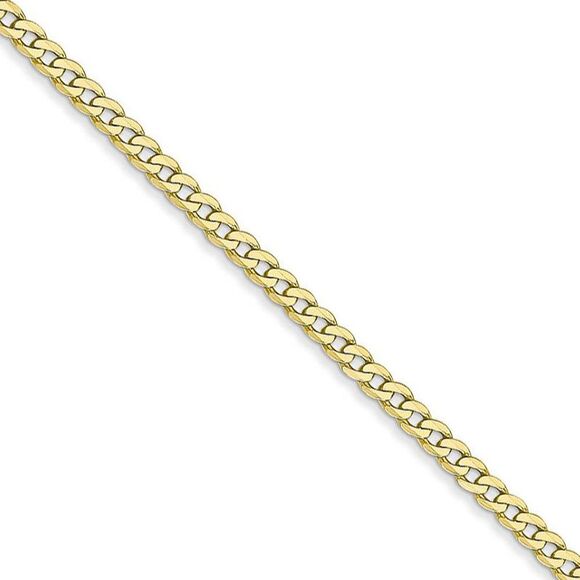 2.2mm 10k Yellow Gold Flat Beveled Curb Chain Necklace 24 Inch
